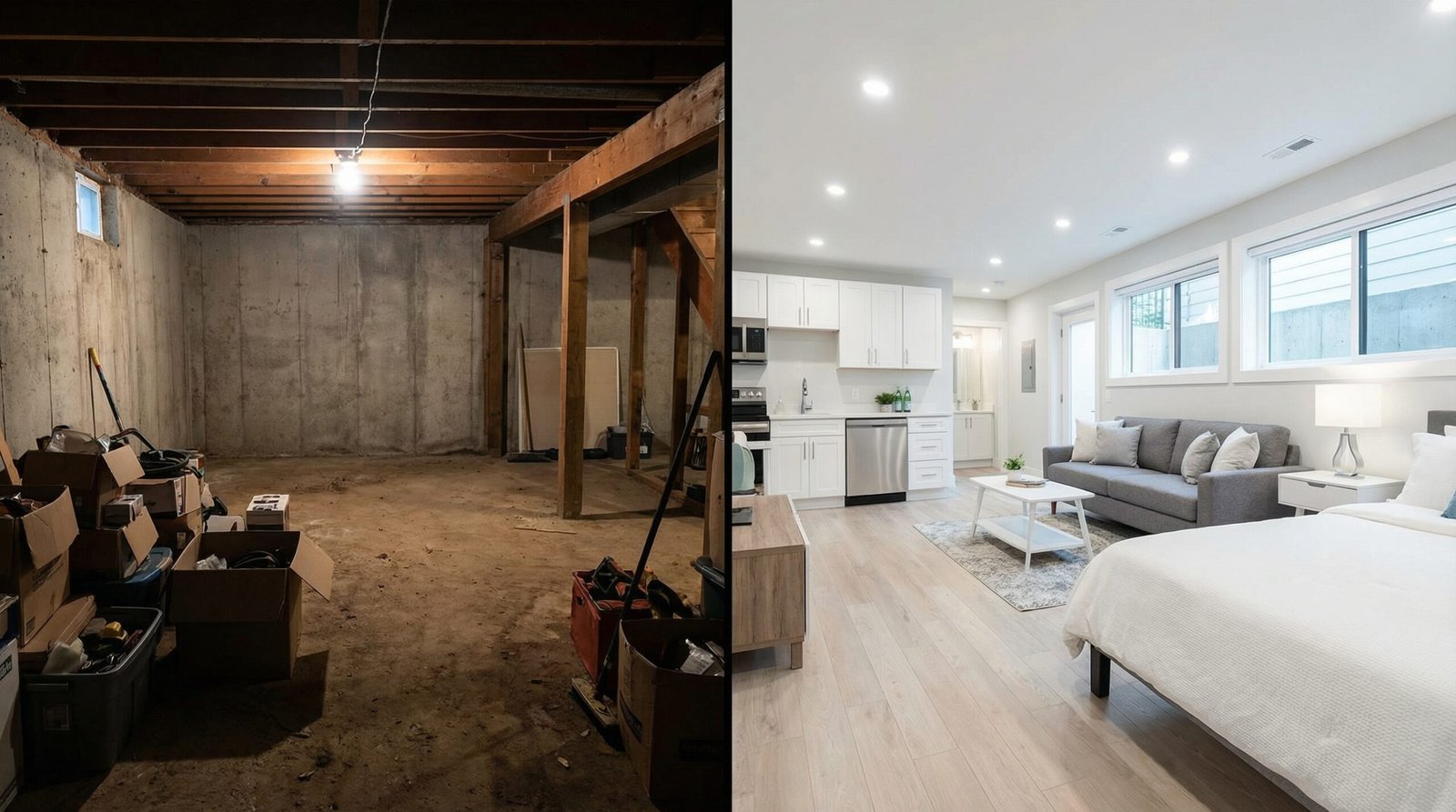 Basement conversion to legal ADU by an ADU builder in NYC